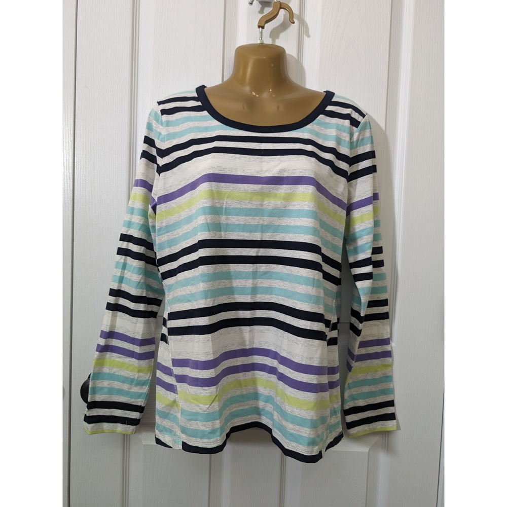 TALBOTS Cotton T-Shirt Long-sleeve Striped Casual Sz L Purple - Picture 1 of 7